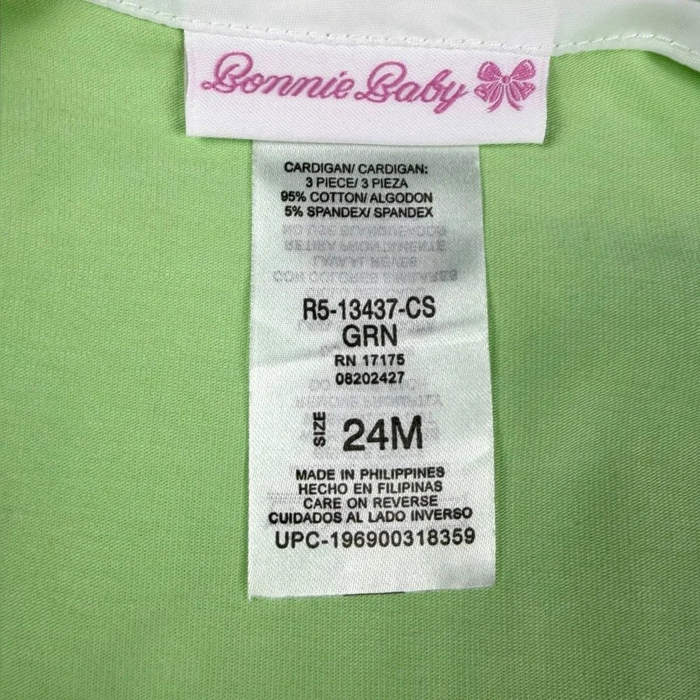 Bonnie Baby 3-Piece Floral Dress Set w/ Green Cardigan & Diaper Cover –Size 24M - Picture 17 of 17